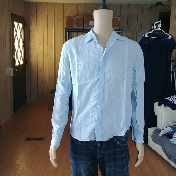 Frank & Eileen Paul Blue Linen Button Down Shirt - Picture 1 of 7